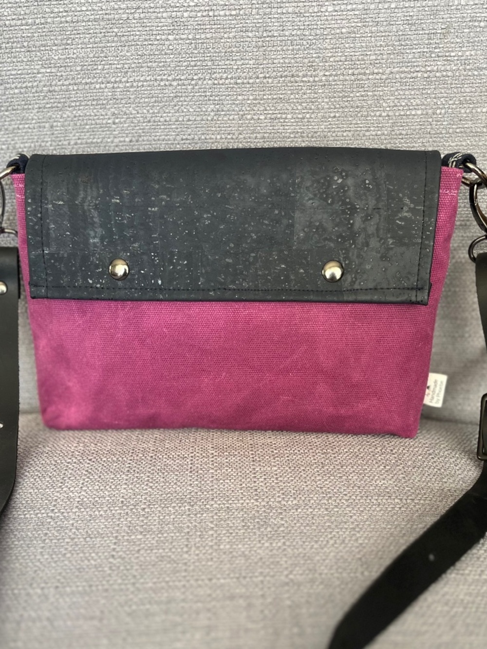 Waxed canvas cork bag: raspberry pink petite size